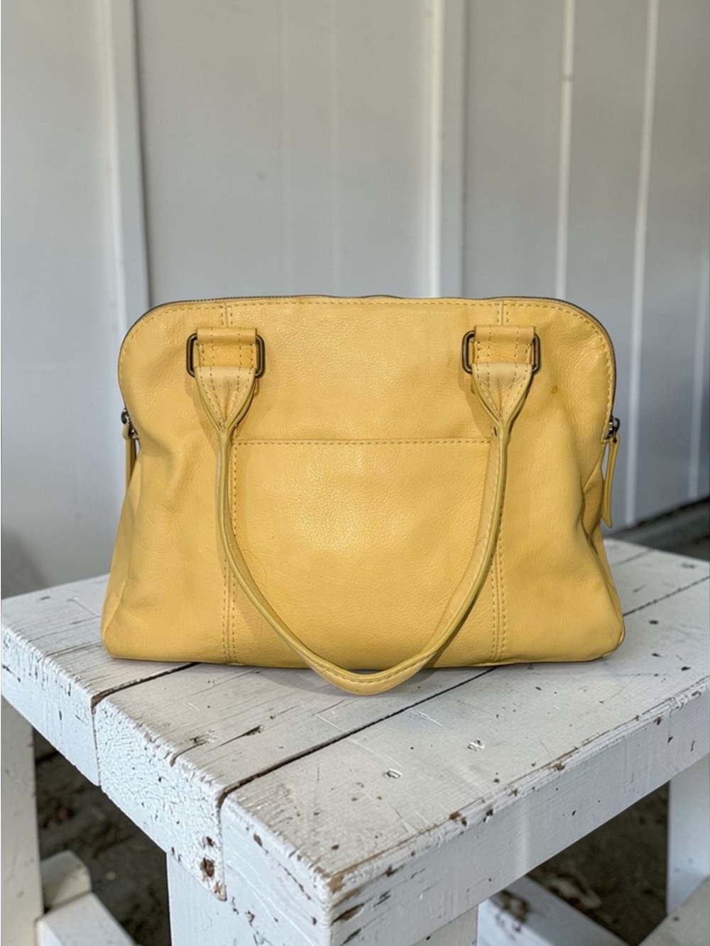 American Leather Co. Lemon Yellow Leather Hobo Shoulder Bag - Picture 6 of 7